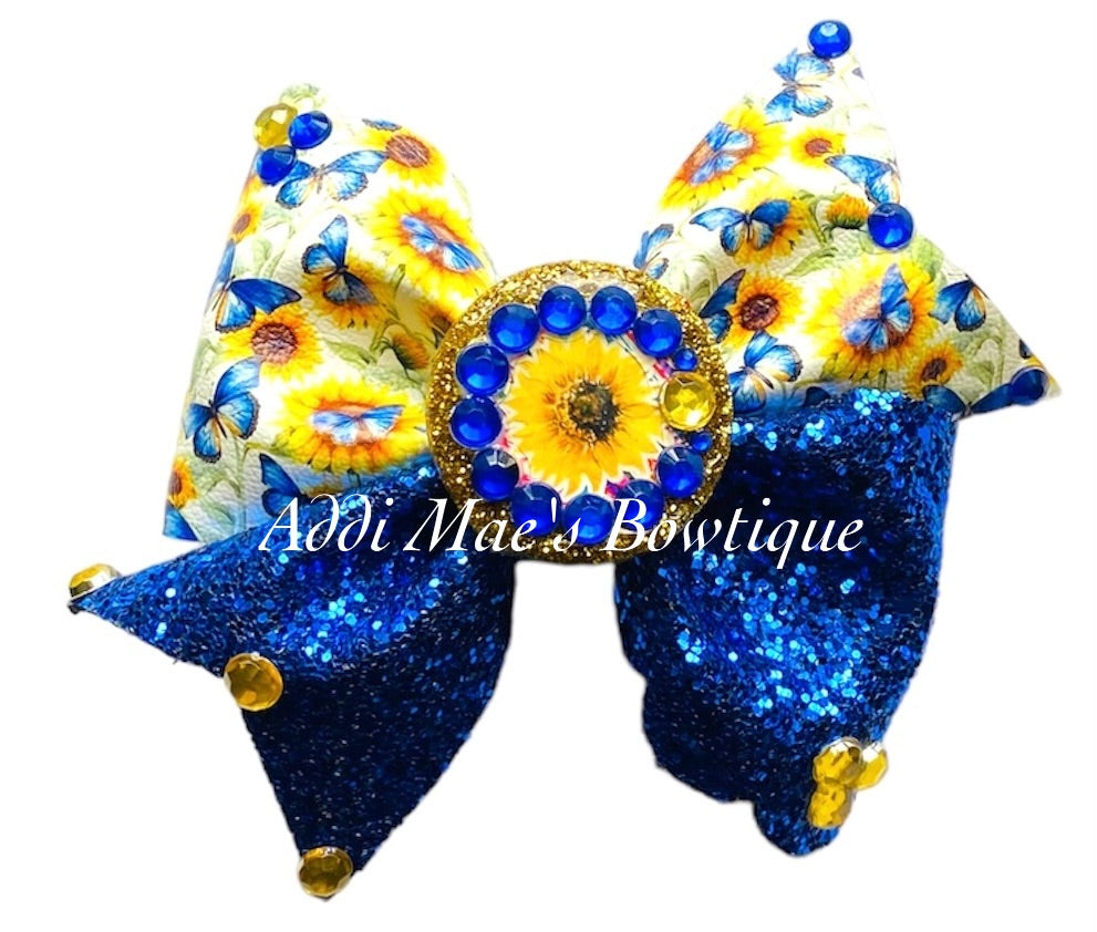 Sunflowers Blue Butterflies Bow