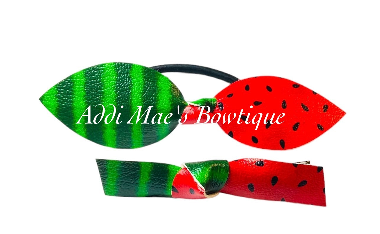 Watermelon Top Knot Pony, Knotted Clip Set