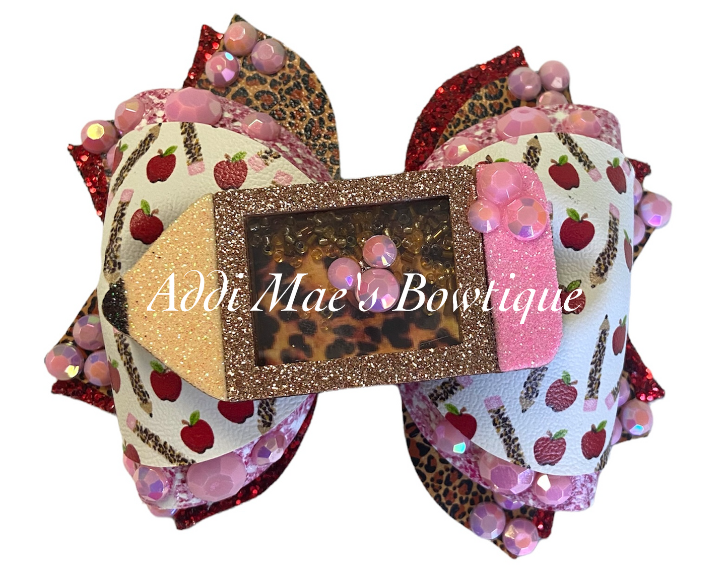 Apples and Leopard Pencils Back To School Shaker Bow