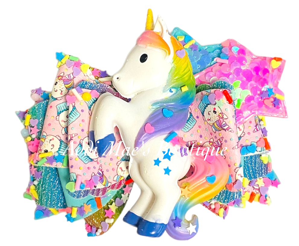 Rainbow Unicorn Cupcake Sprinkles Bow