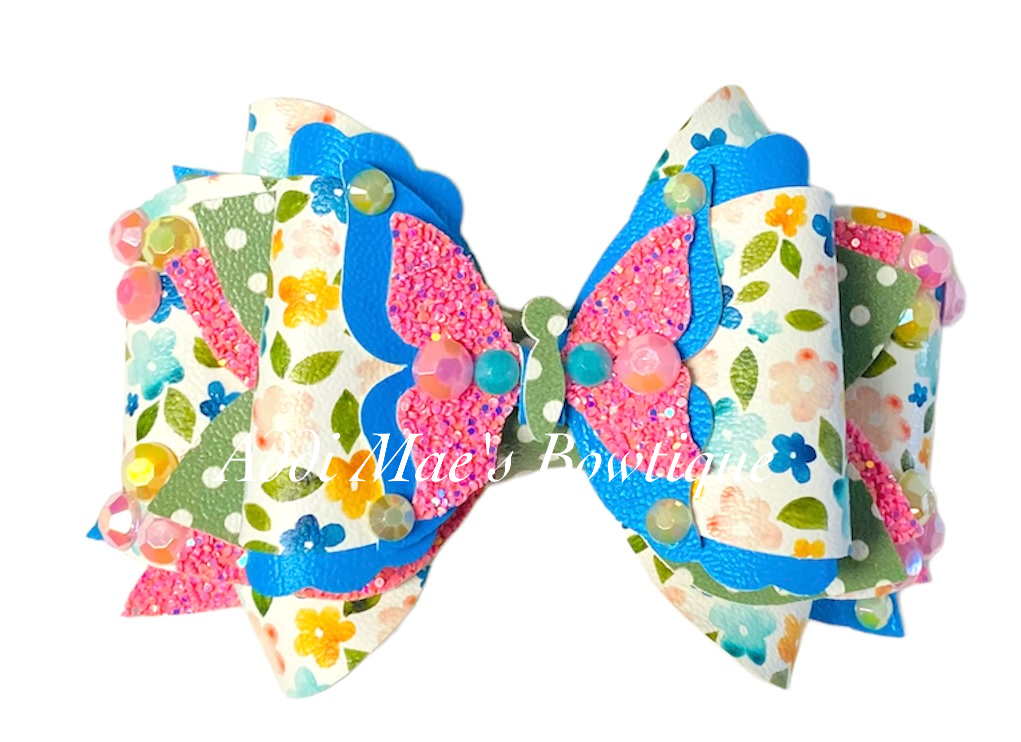 Butterfly Watercolor Spring Flowers Bow