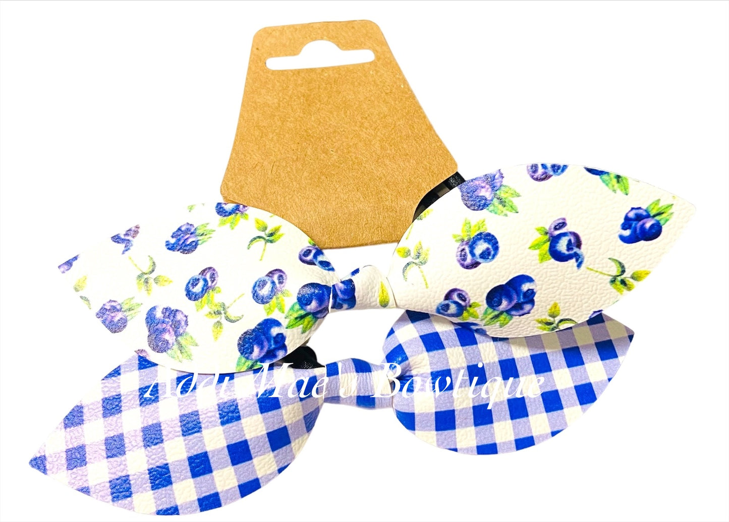 Blueberries and Gingham Top Knot Pony Set