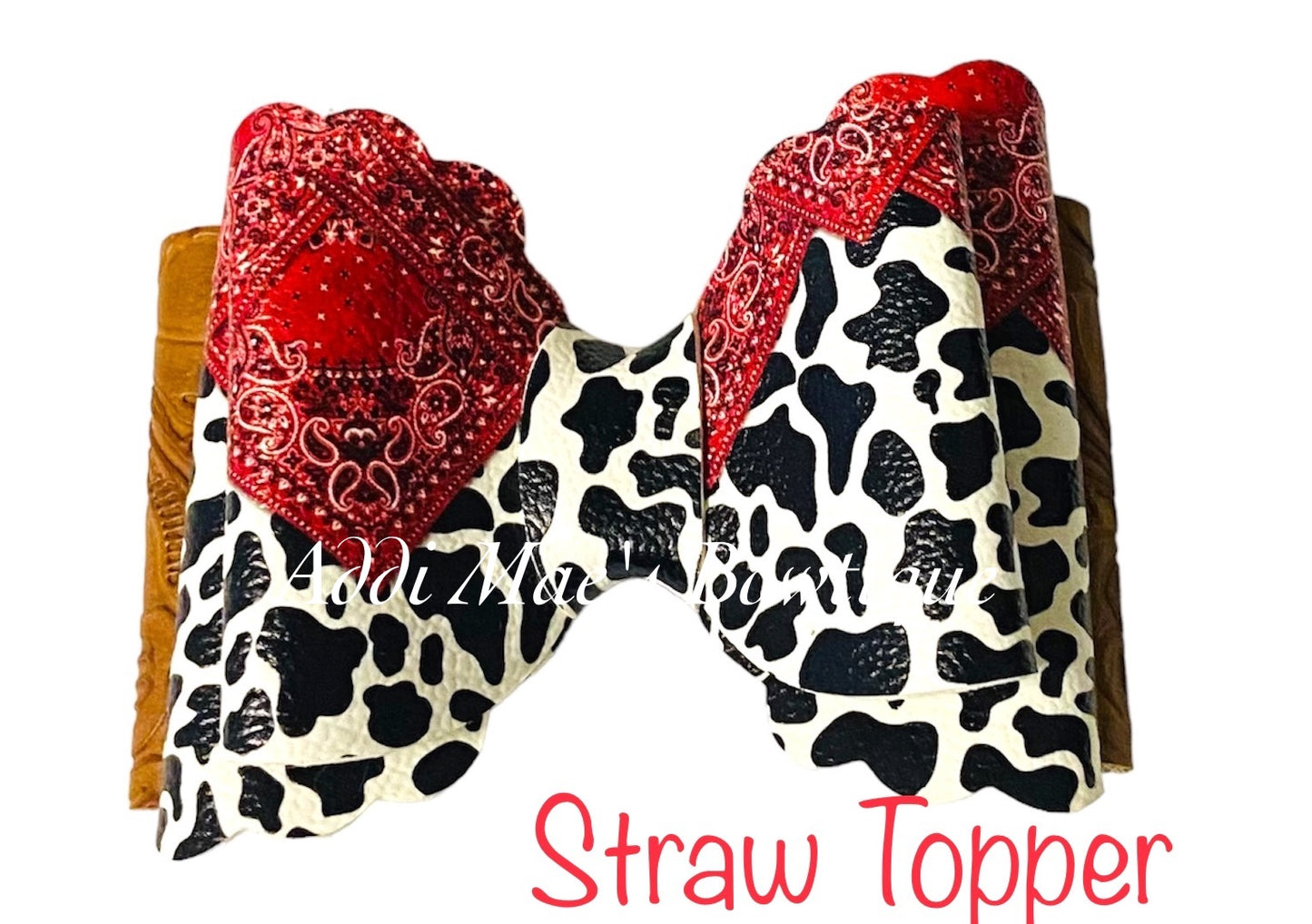 Western Bandanna Cow Mommy Set,Coin Purse, Knotted Clips,Straw Topper