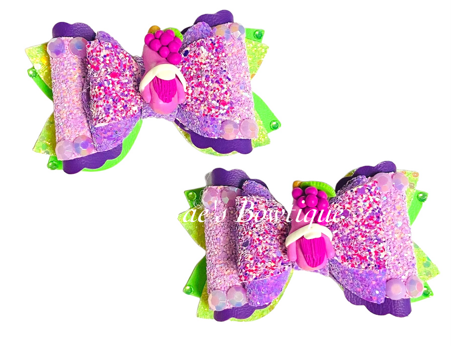 Grape Gnome Fruit Glitter Piggy Bows