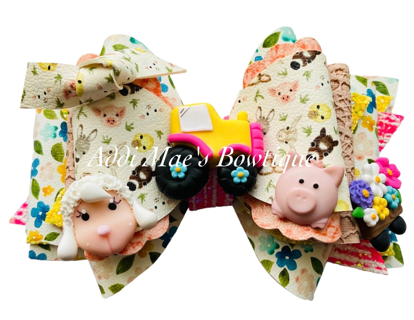Baby Animals Floral Farm Girl Tractor Bow
