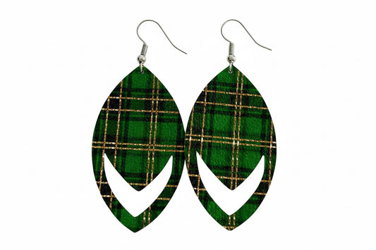 Green Christmas Plaid Dangle Earrings