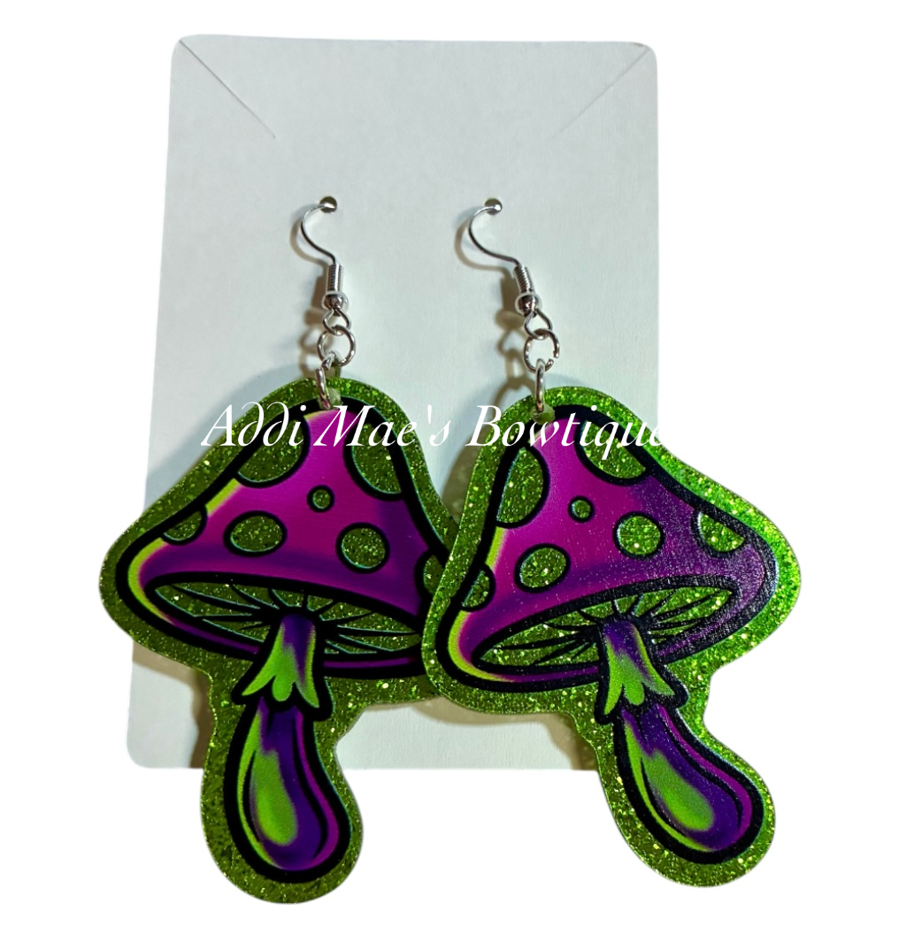 Neon Mushrooms Acrylic Dangle Earrings