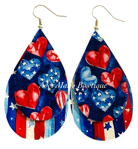 American Hearts Stacked Tear Drop Dangle Earrings