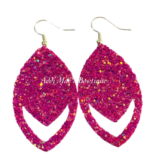 Fiery Fuschia Glitter Dangle Earrings