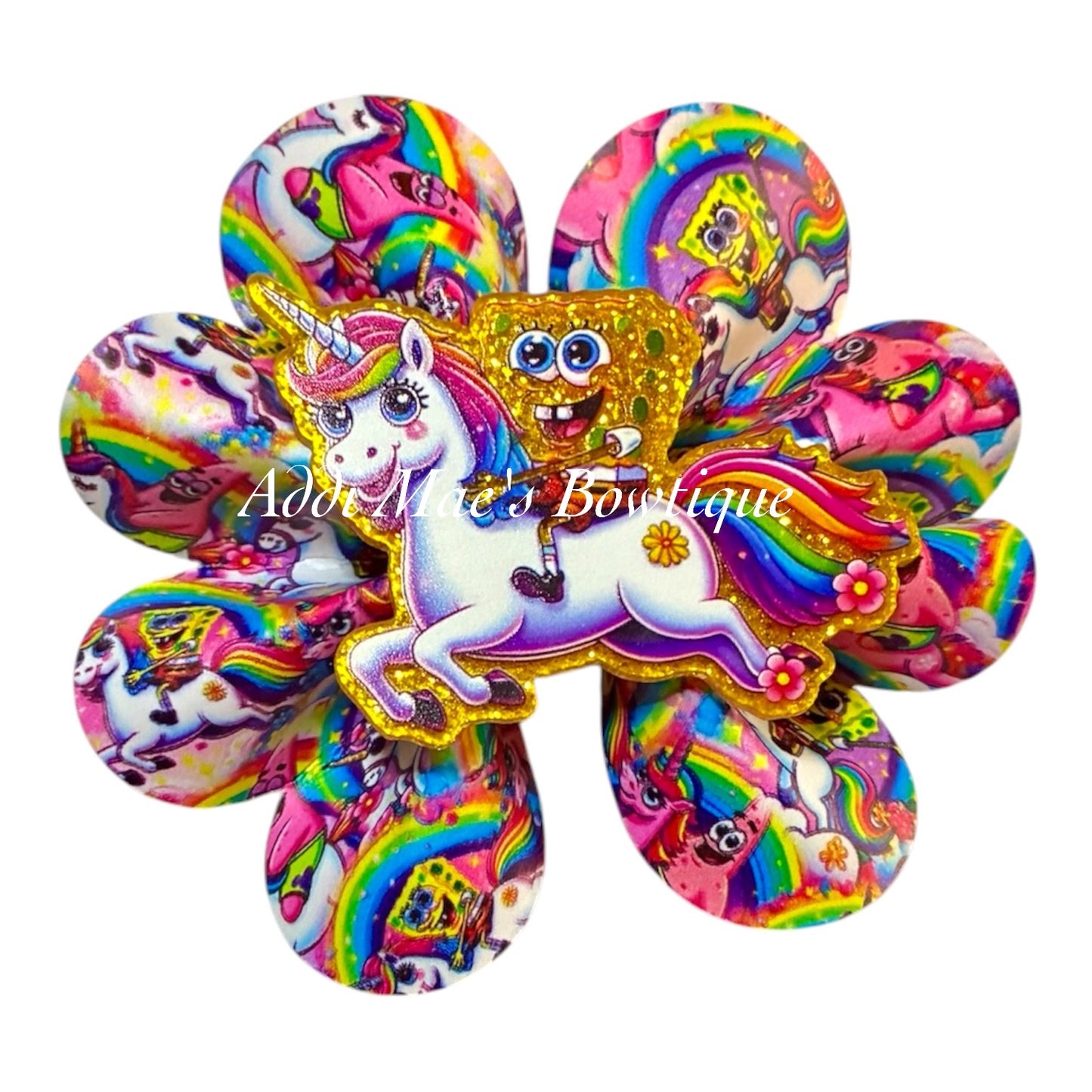 Rainbow Unicorn Yellow Sponge Ruffle Bow