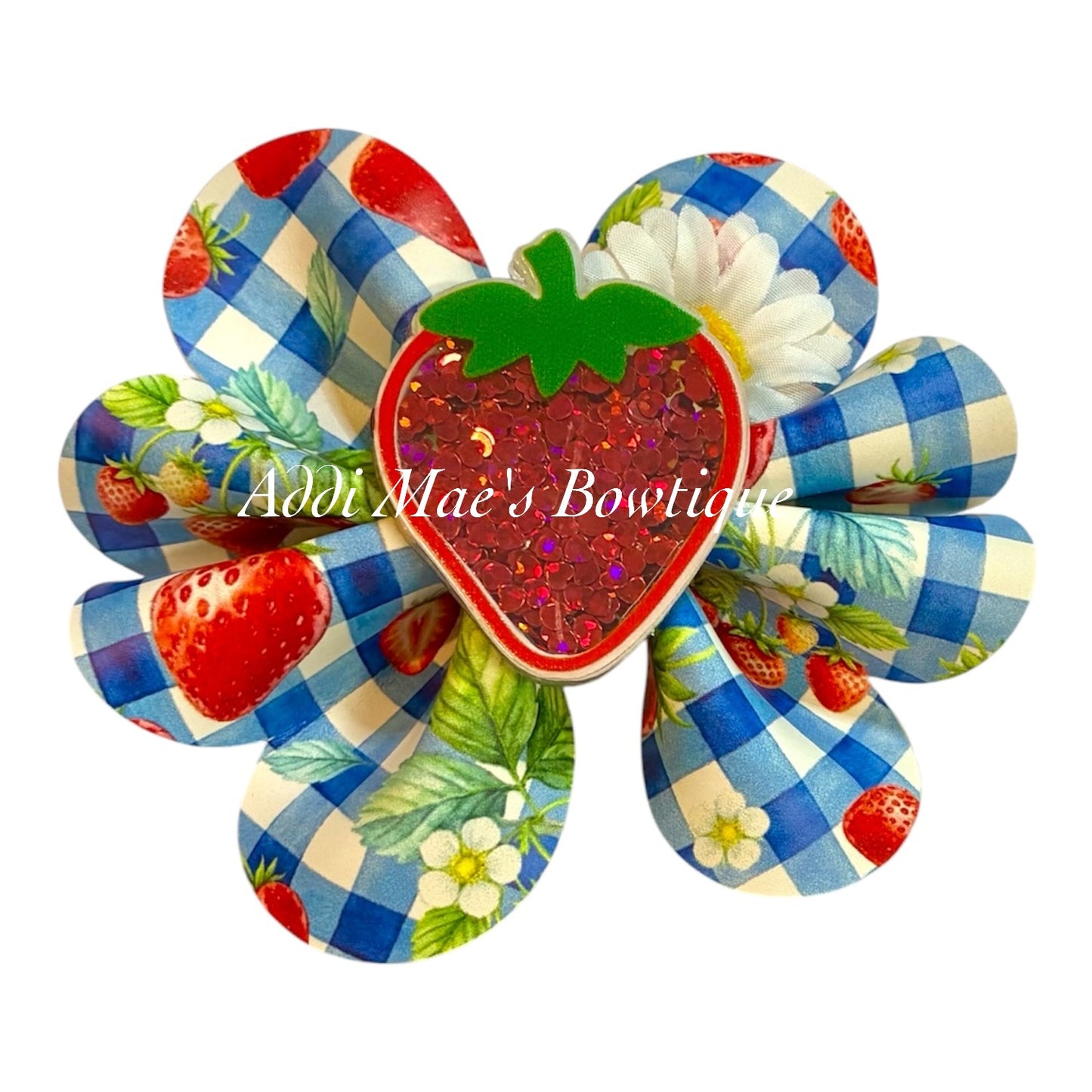 Strawberry Plaid Ruffle Bow