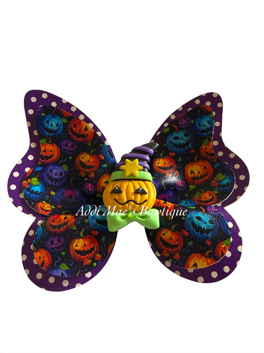 Jack O Lantern Bright Pumpkins Halloween Butterfly Bow