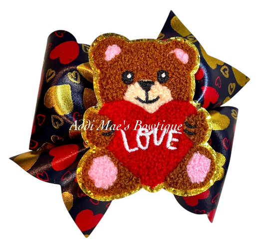 Teddy Bear Love Hearts Bow