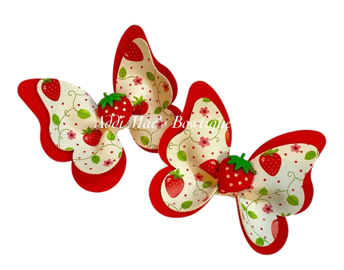 Strawberry Blossom Mini  Butterfly Pigtail Bow Set