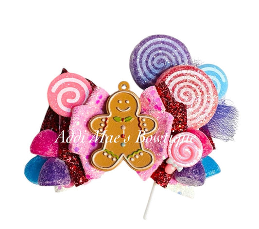 Gingerbread Lollipop Christmas Glitter Bow