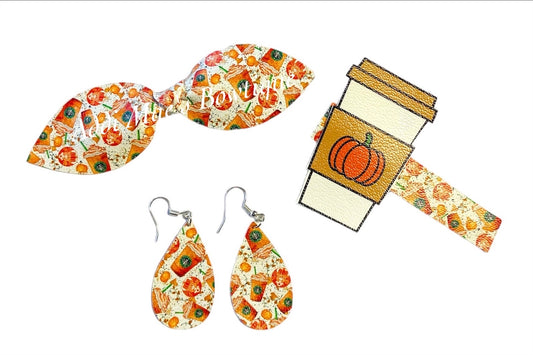 Pumpkin Spice Latte Fall Top Knot Clip,Latte  Clip, Earring Set