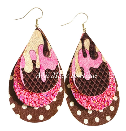 Neapolitan Ice Cream Stacked Tear Drop Dangle Earrings