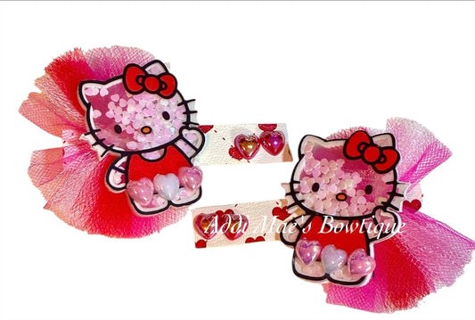 Kitty Hearts Valentine Alligator Clip Set