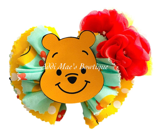 Yellow Bear Frayed CottonFabric Hair Bow