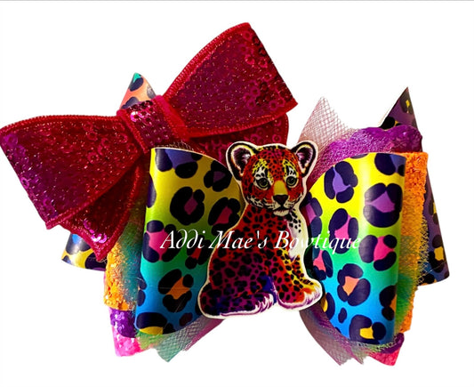 Neon Rainbow Cheetah Bow