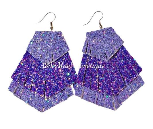 Lavender & Purple Sparkle Stacked Fringe Dangle Earrings