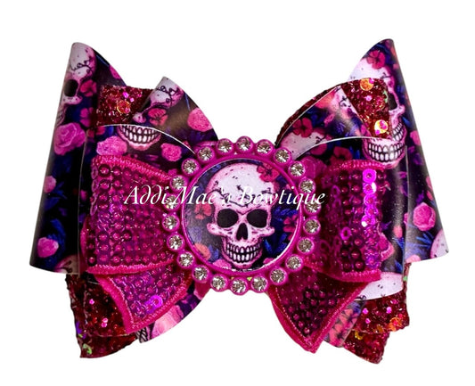Pink Floral Skulls Bow
