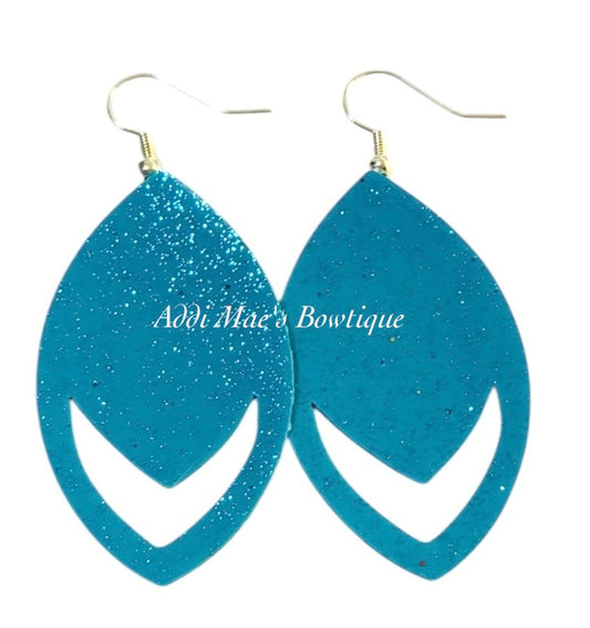 Ocean Blue Glossy Glitter Dangle Earrings