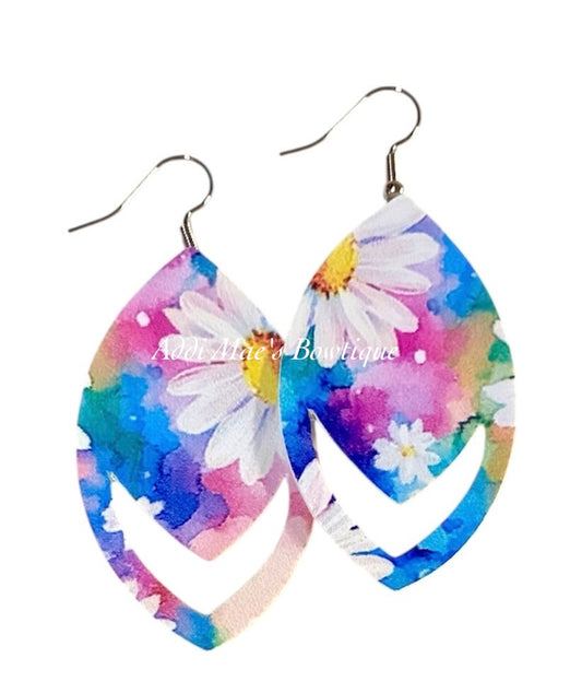 Watercolor Daisy Dangle Earrings