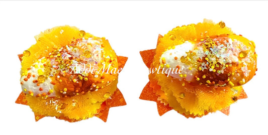 Candy Corn  Cotton Frayed Fabric Flower Piggy Set