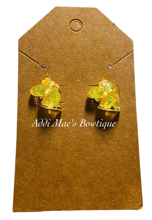 Yellow Sparkle Unicorn 8mm Earring Studs