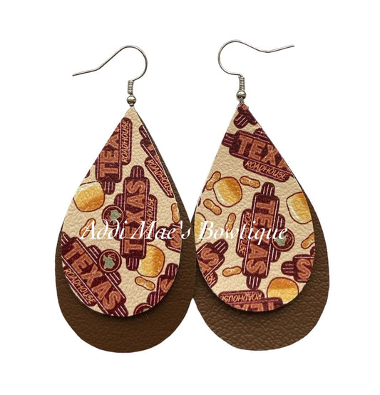 Steakhouse Restaurant Stacked Tear Drop Dangle Earrings