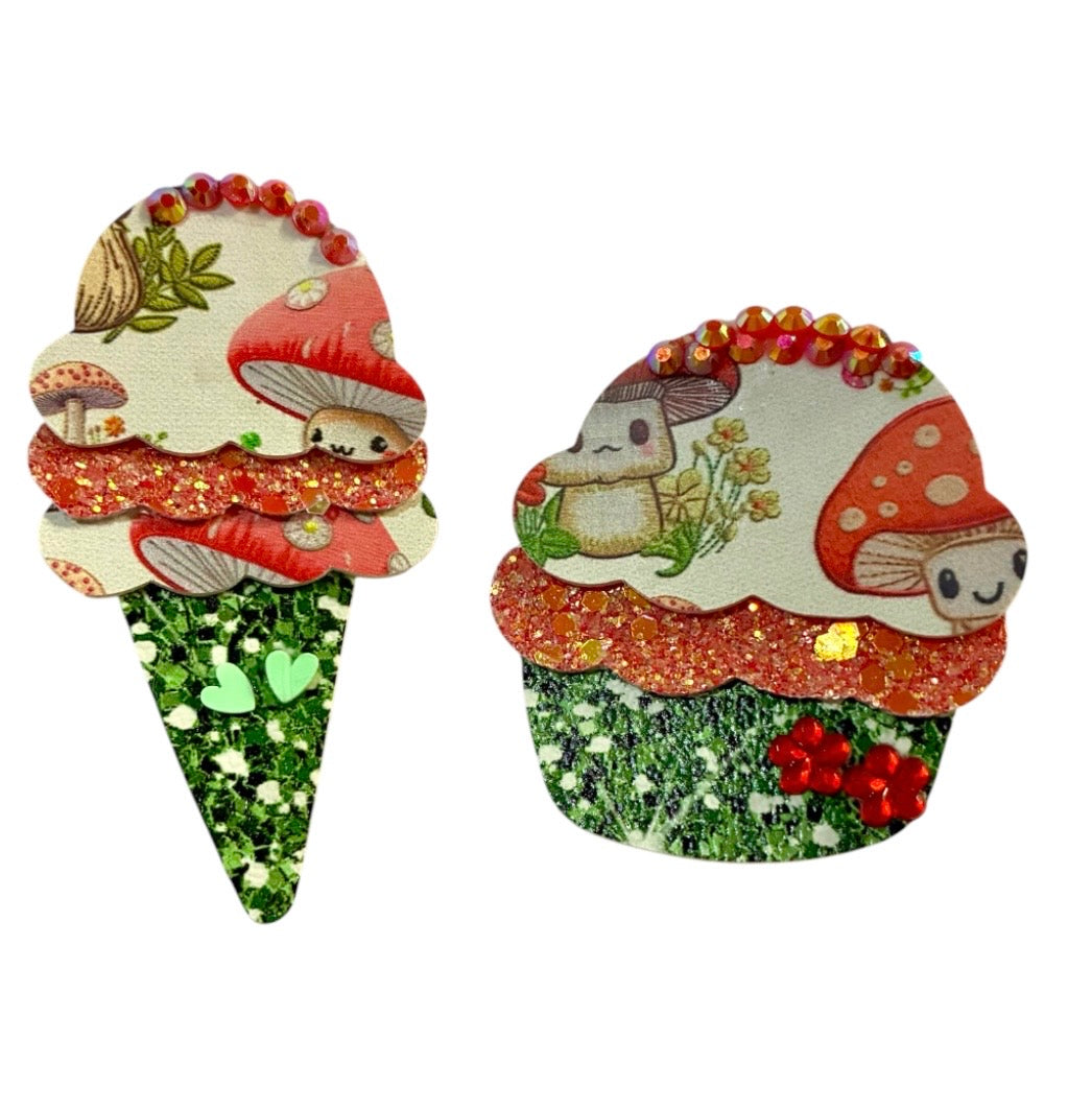 Happy Mushrooms Ice Cream Cone ,Cupcake Clip