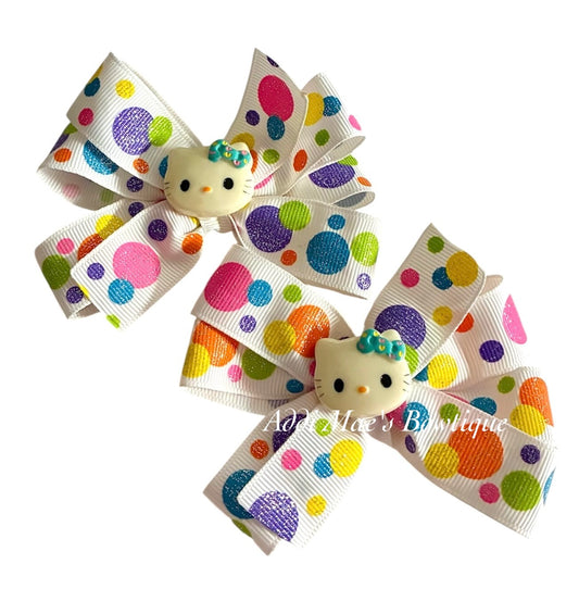 Kitty Polka Dots Ribbon Bow Piggy Set