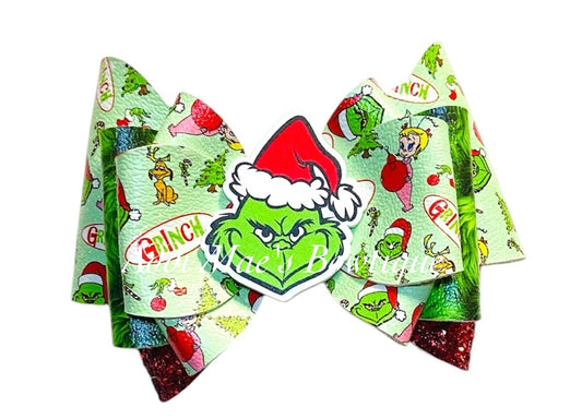 Green Grouch Christmas Bow