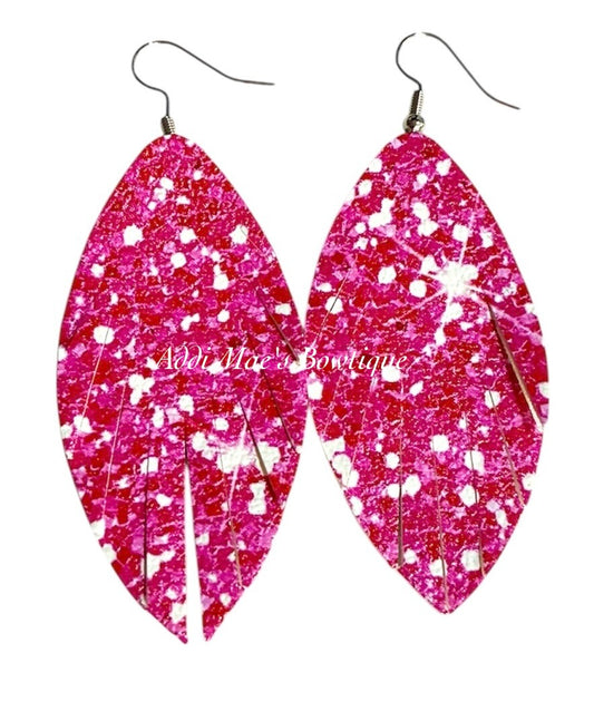 Bright Pink Sparkle Fringe Dangle Earrings