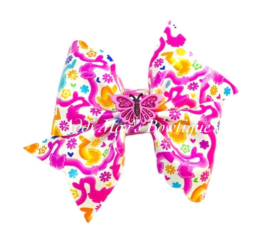 Pink Groovy Butterflies Bow