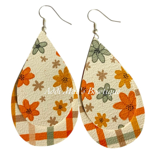 Retro Flowers Stacked Tear Drop Dangle Earrings