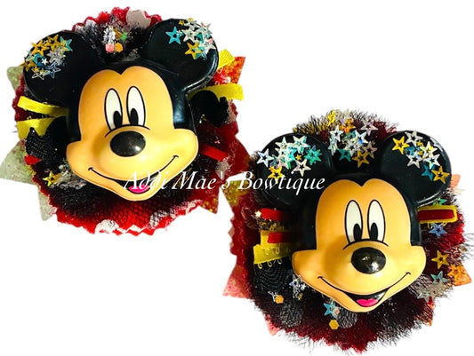 Mr Mouse Cotton Frayed Fabric Flower Piggy Set