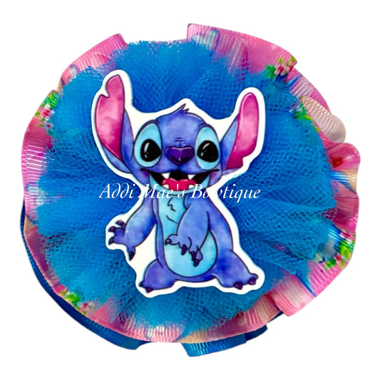 Blue Alien Ruffle Ribbon Bow