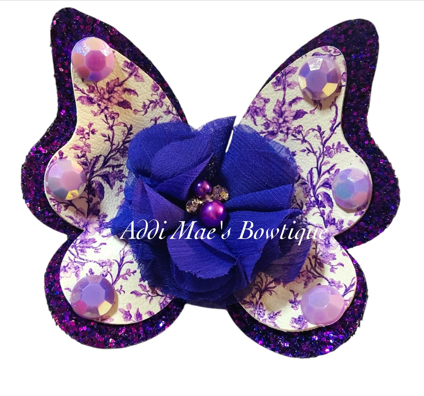 Purple Toile Roses Butterfly Bow