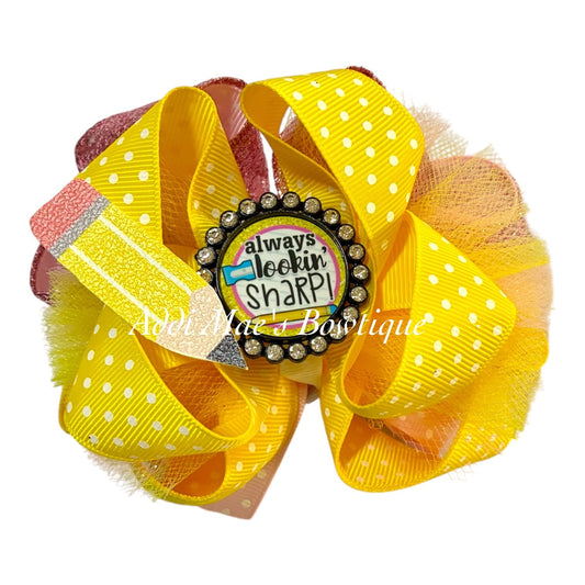 Always Lookin Sharp School Pencil Ribbon Bow