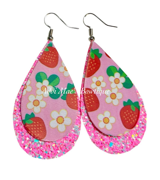 Strawberries Stacked Tear Drop Earrings