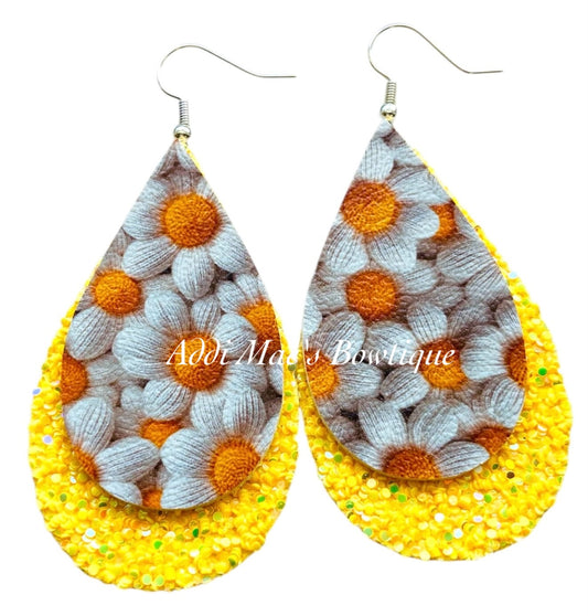 Dazzling Daisy Stacked Tear Drop Dangle Earrings