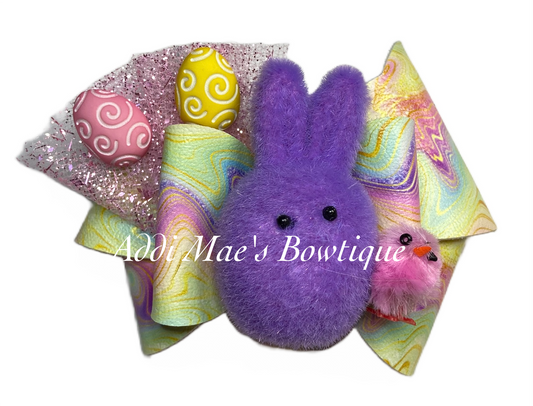 Pastel Swirls Easter Fuzzy Bunny Bow