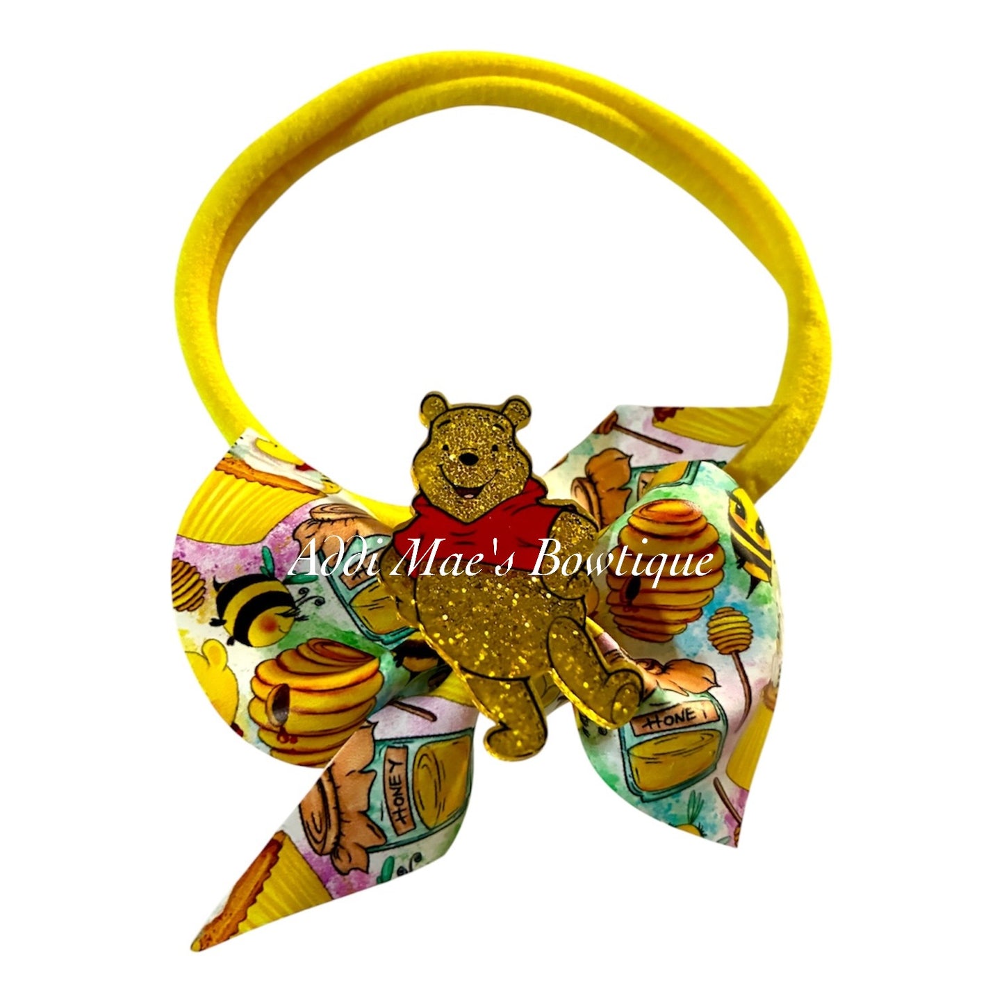 Yellow Bear Bees Bow on Nylon Headband