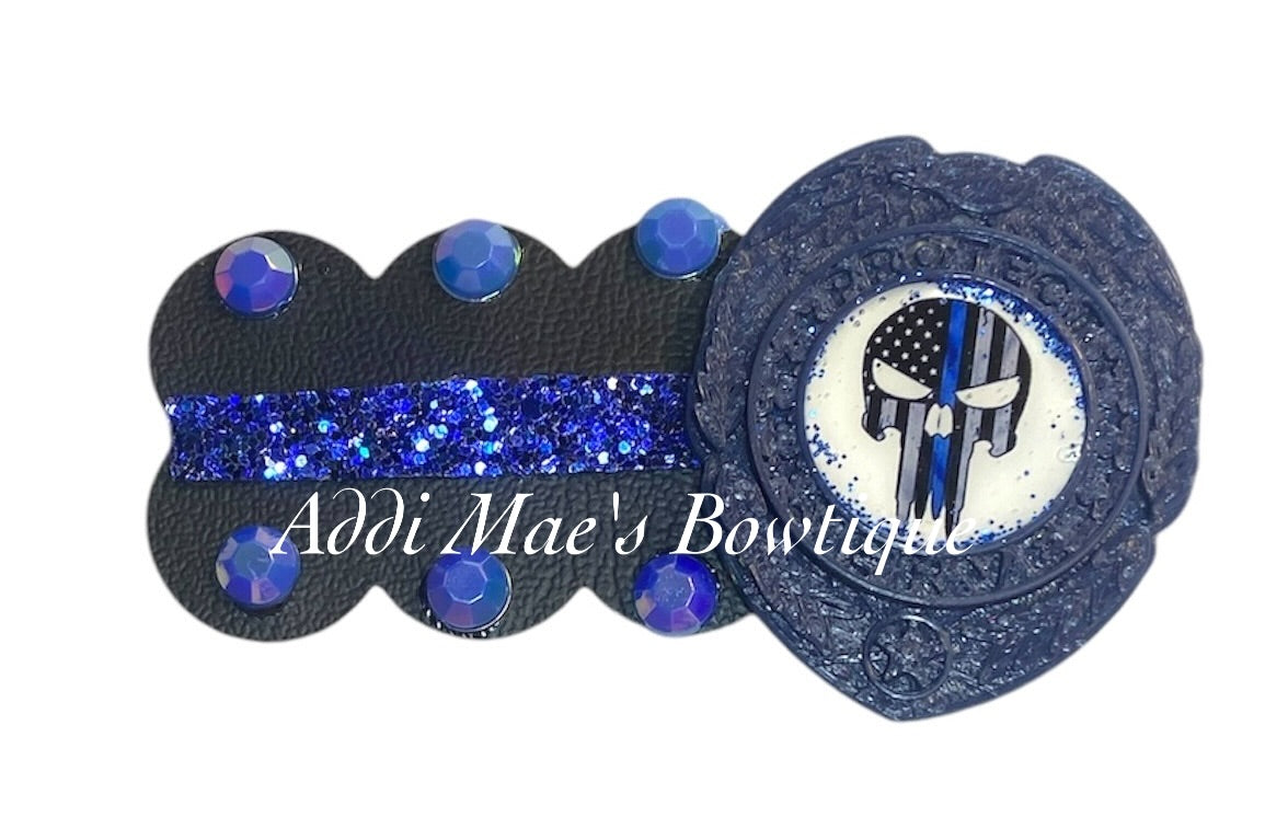 Protect and Serve Police Blue Line Skeleton Clip