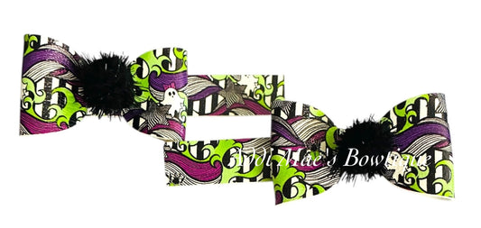 Ghost Stripes Halloween Bows Mini Bow Alligator Clip Set