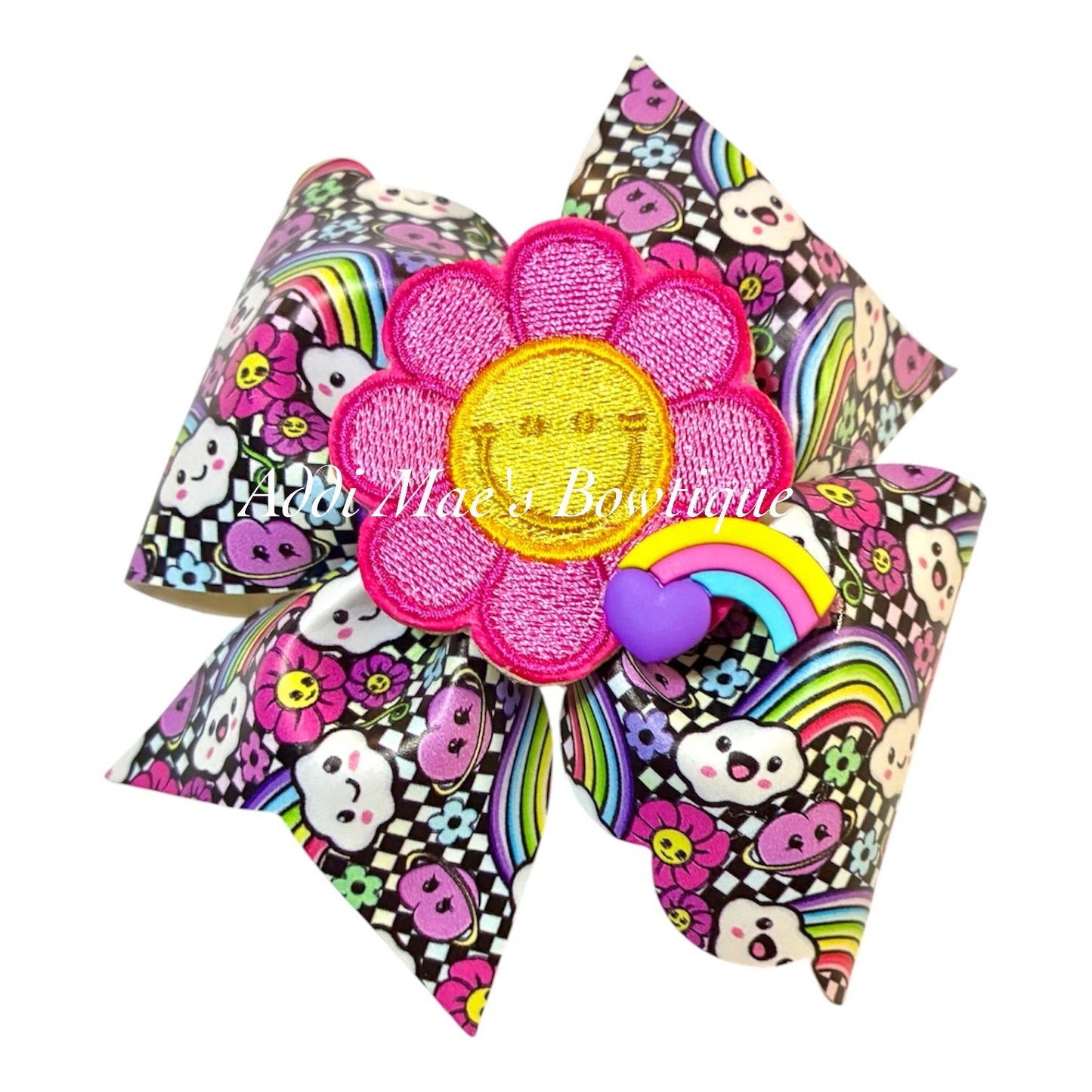 Checkered Rainbow Smiles Bow