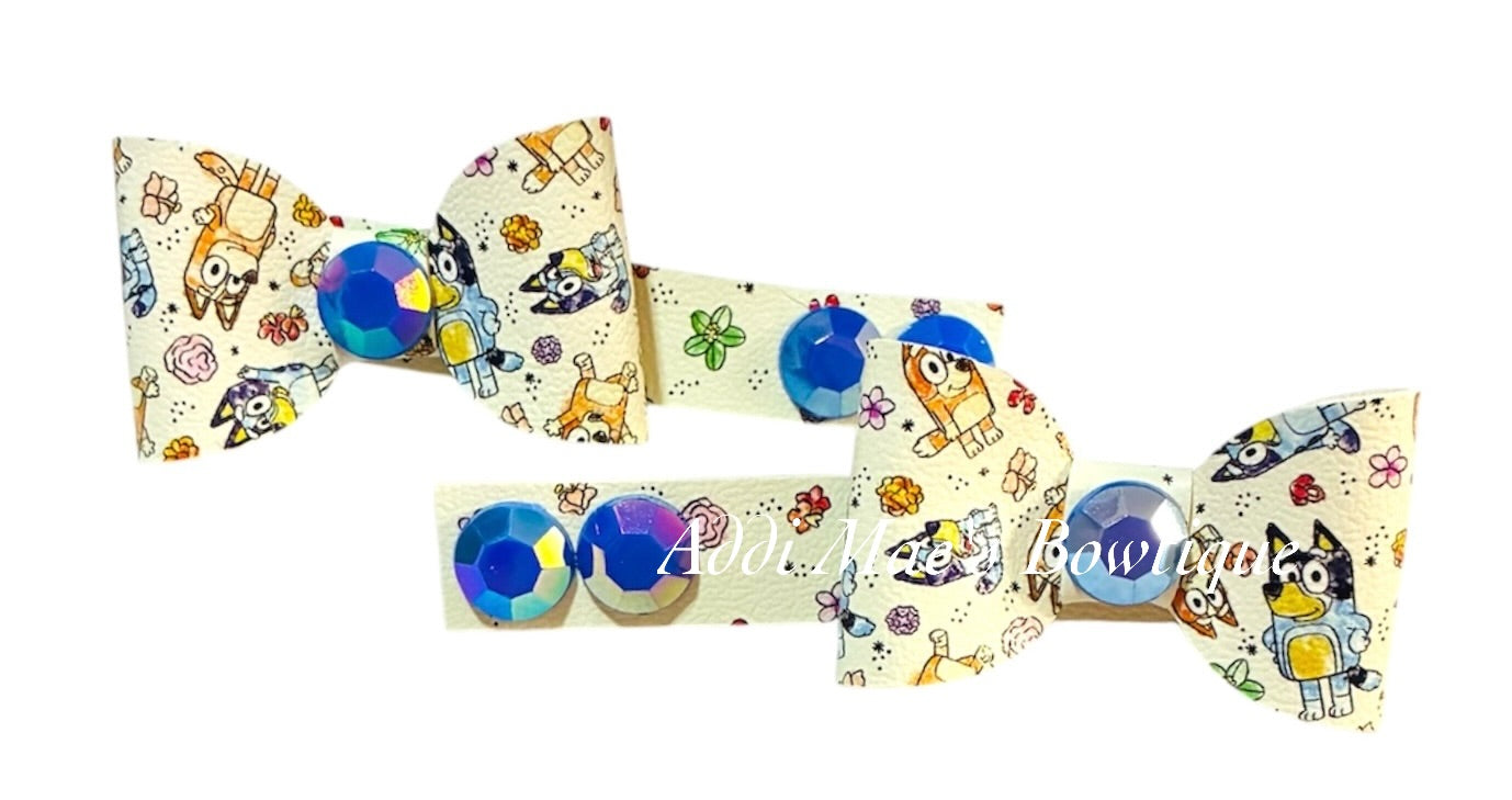 Blue Cartoon Dog Mini Bow Alligator Clip Set