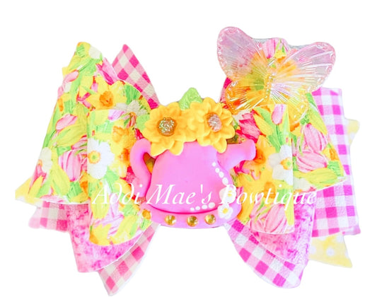 Garden Pink Watering Can Spring Flowers Bow
